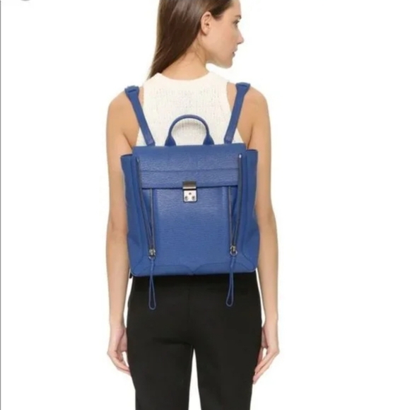 3.1 PHILLIP LIM Pashli Blue Leather Backpack Top Handle Bag Satchel Expandable - Picture 1 of 15
